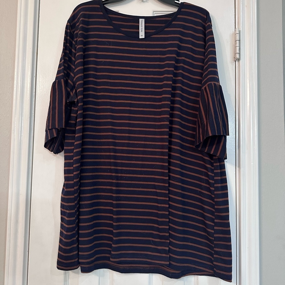 Tickled Teal Navy and‎ Brown Striped Top